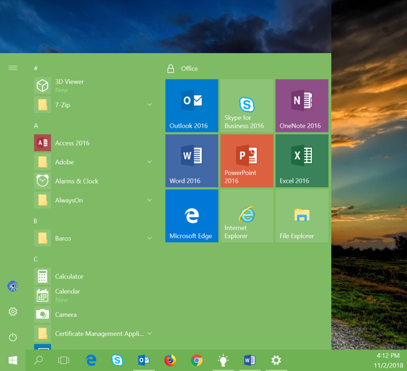 Accent Color Applied to Taskbar and Start Menu
