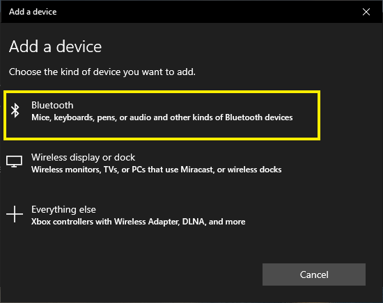 Add Bluetooth Device in Windows 10
