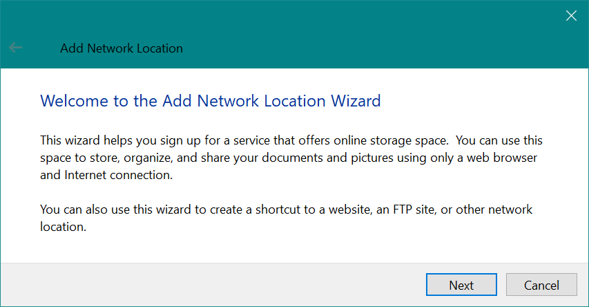 Add Network Location Wizard