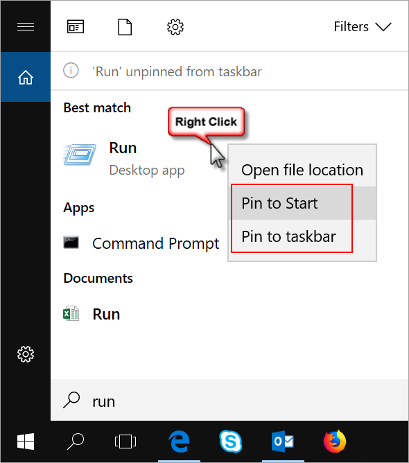 Add Run Command to Desktop and Taskbar