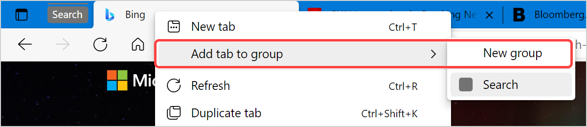 Add Tab to a New Group
