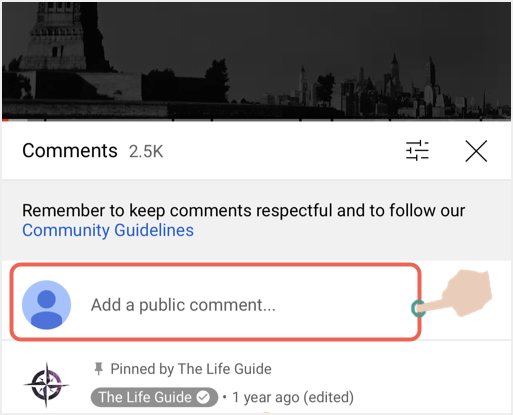 Add a Public Comment in Mobile YouTube