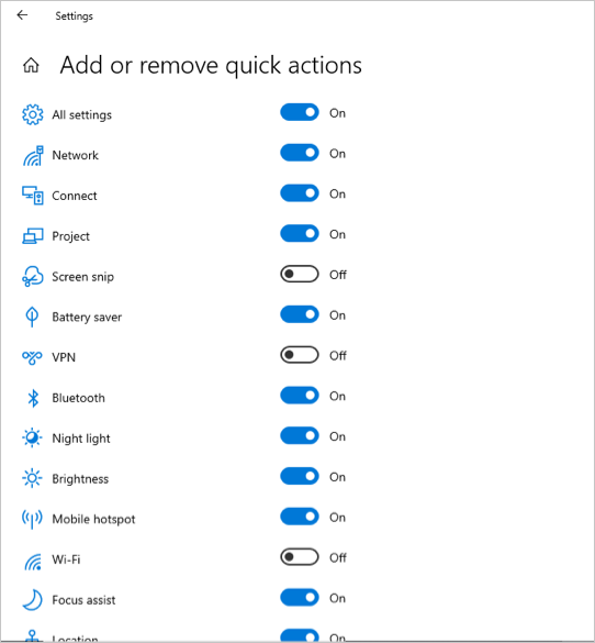 Add or Remove Quick Actions