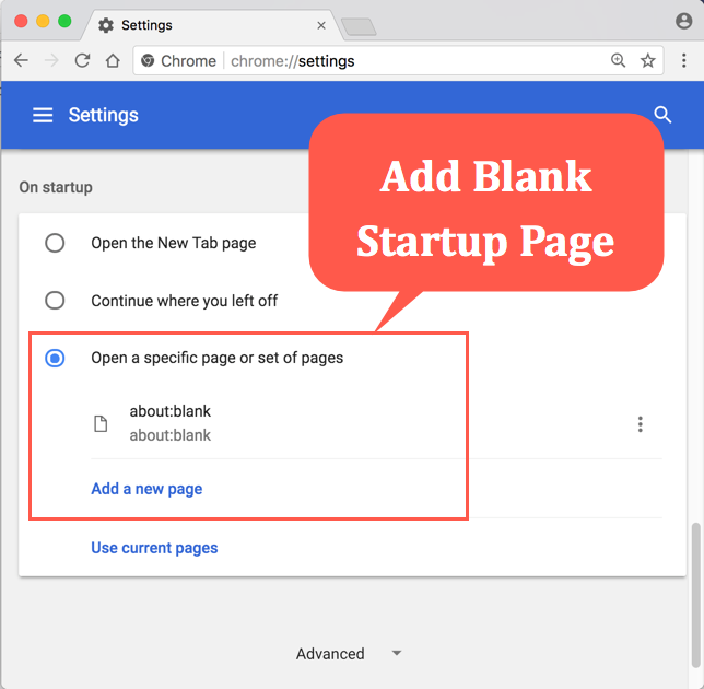 Adding Blank Startup Page in Chrome