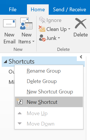 Adding New Shortcut in Outlook