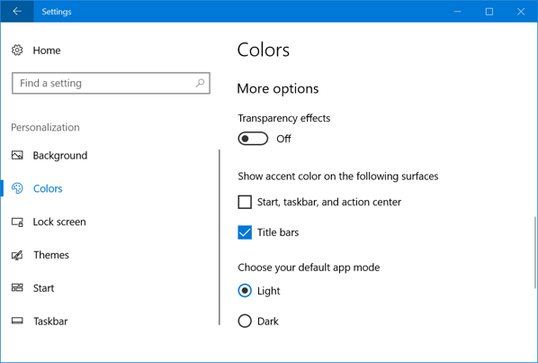 Additional Color Options in Windows 10