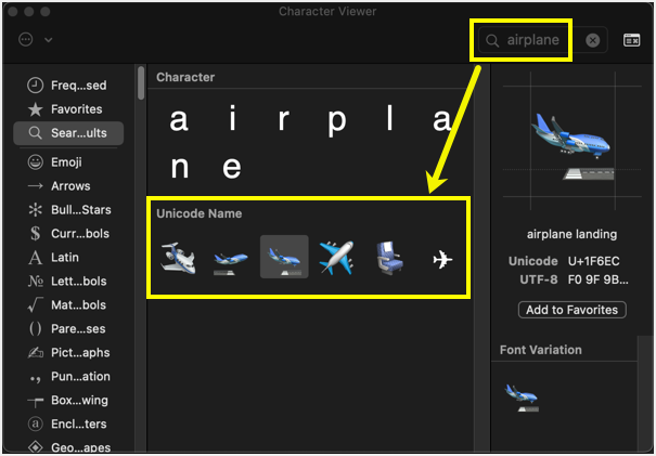 Airplane Emoji Symbol in Mac