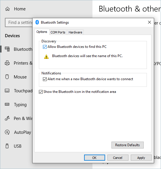 Allowing Bluetooth Device To Find This PC