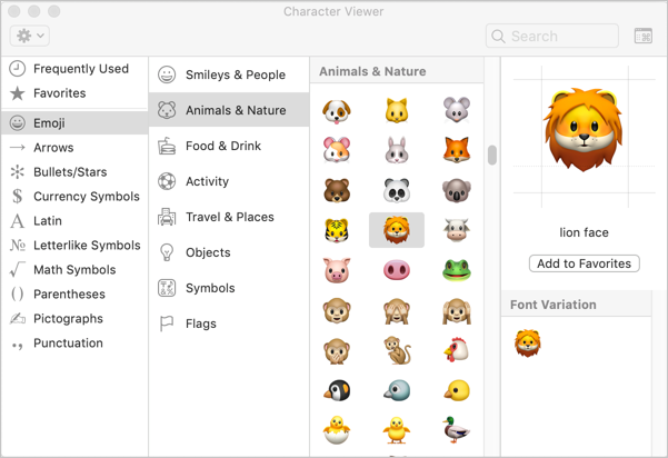 Animal Emoji Symbols in Mac