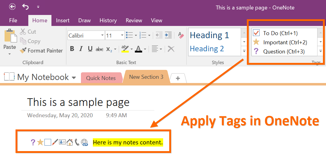 Apply Tags in OneNote