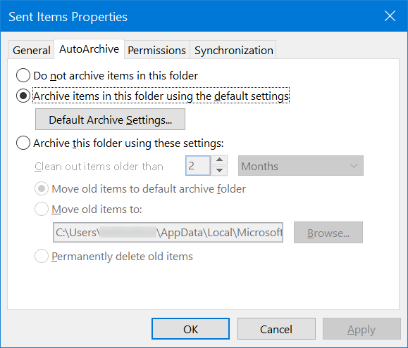 AutoArchive Folder in Outlook