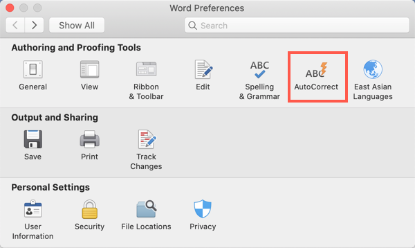 AutoCorrect in Office 365 Mac