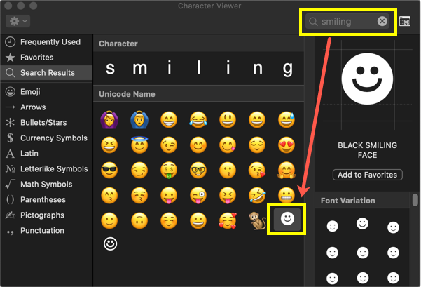 Black Smiling Face in Mac