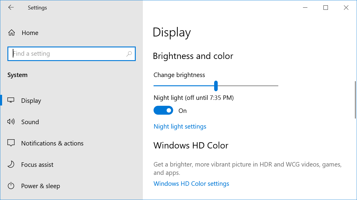 Brightness and HD Color Settings