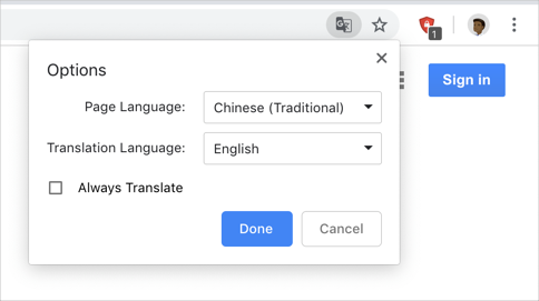 Change Language in Chrome Translation