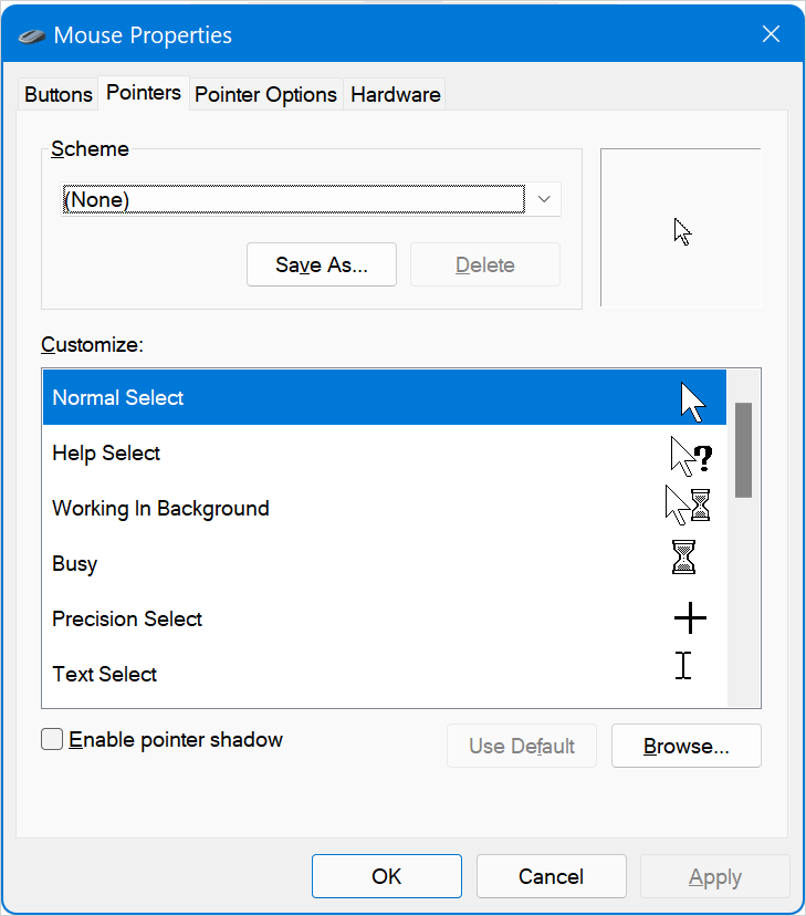 Change System Mouse Pointer Scheme