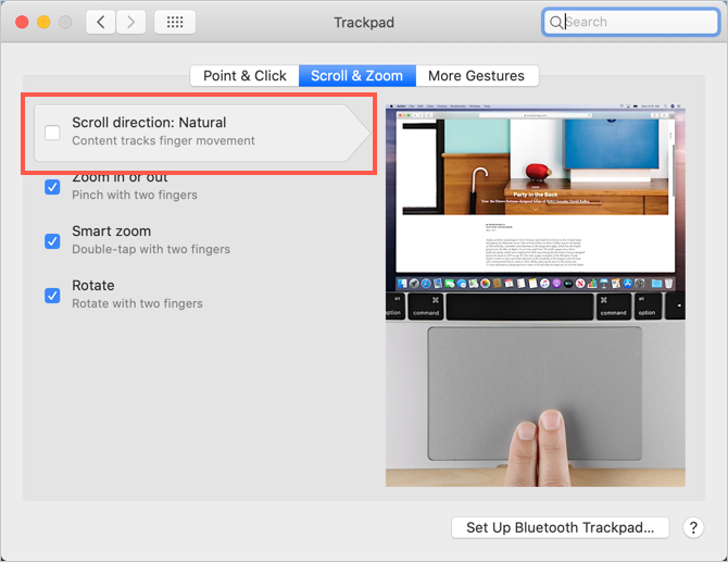 Change Trackpad Scroll Direction in Mac