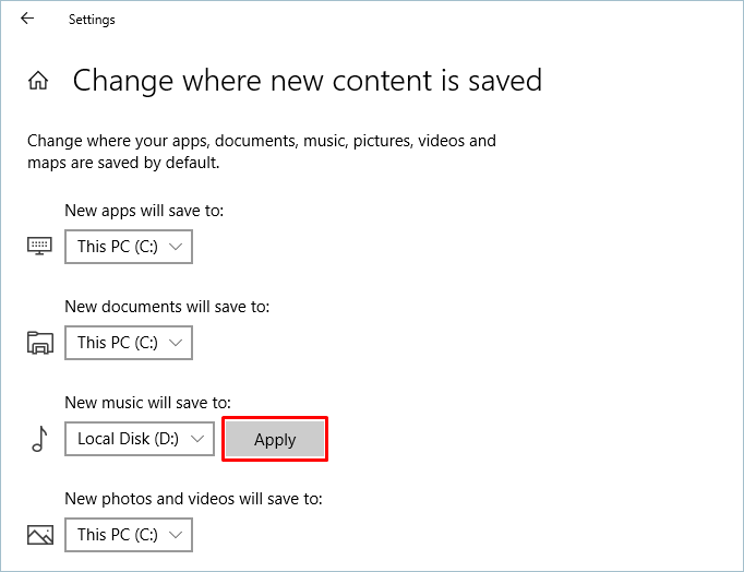 Changing the Drive for New Content Saving