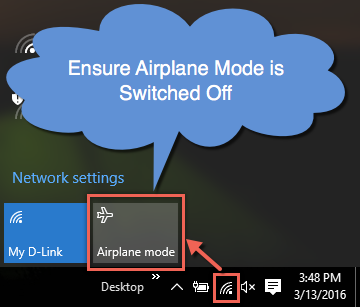 Check Airplane Mode is Off in Windows 10