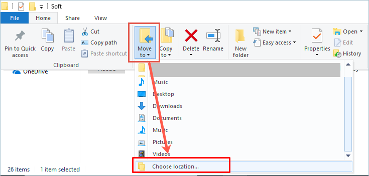 Choosing a Location to Move File