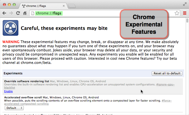 Chrome Experimental Features