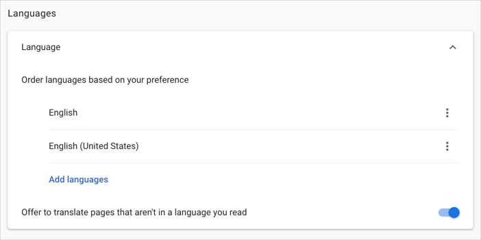 Chrome Languages Settings