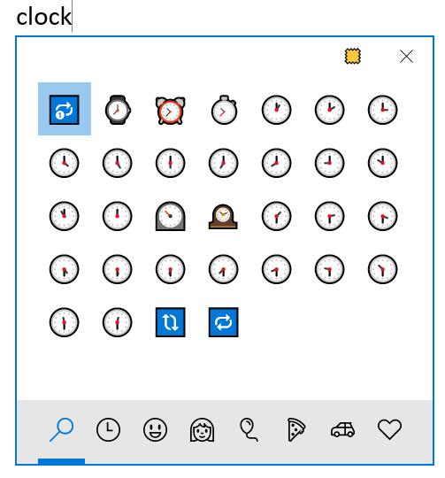Clock Emoji Symbols in Windows 10