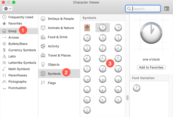 Clock Symbols in Mac Character Viewer