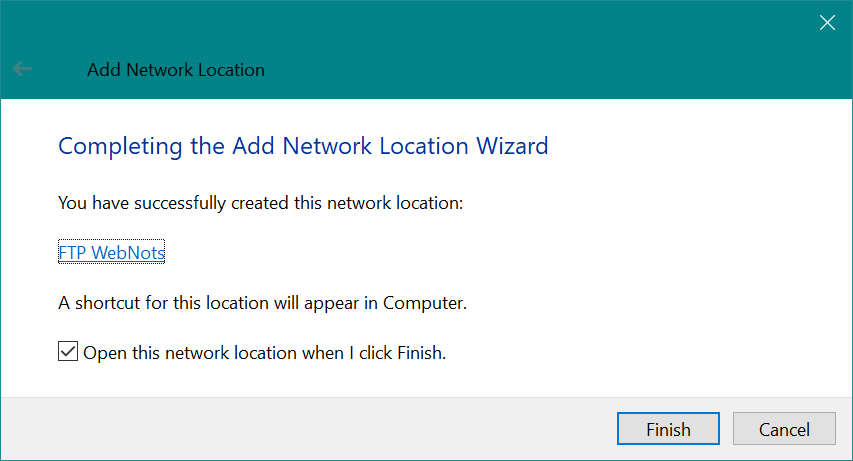 Complete Adding Network Location