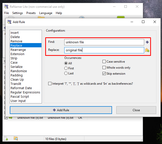Configuration of Changing File Names