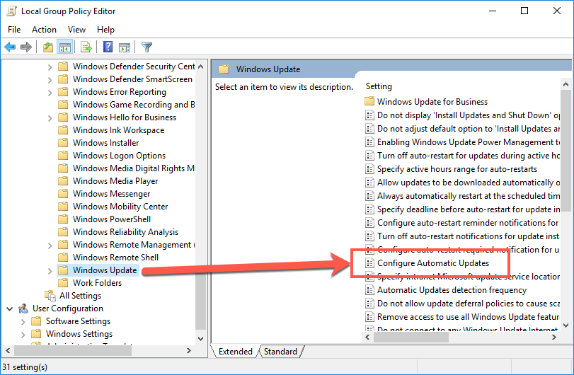 Configure Windows Update in Group Policy Editor