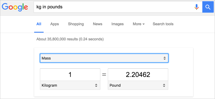 Converting Units in Google Search
