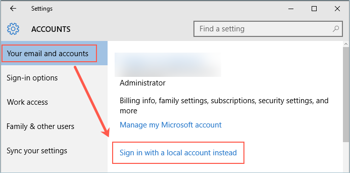 Create Local Account in Windows 10