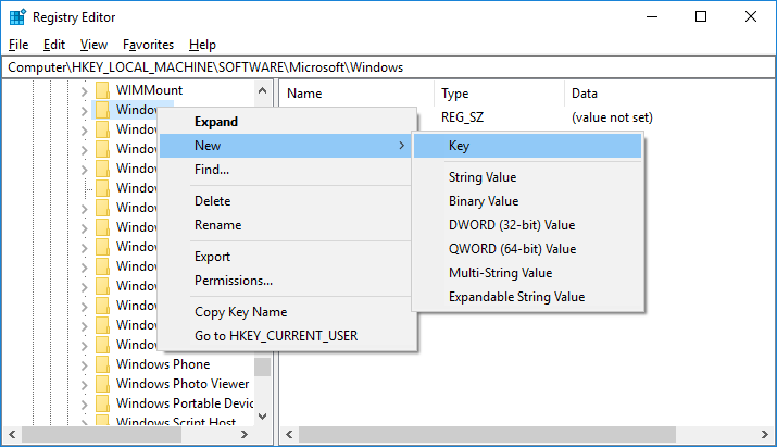 Create New Registry Key