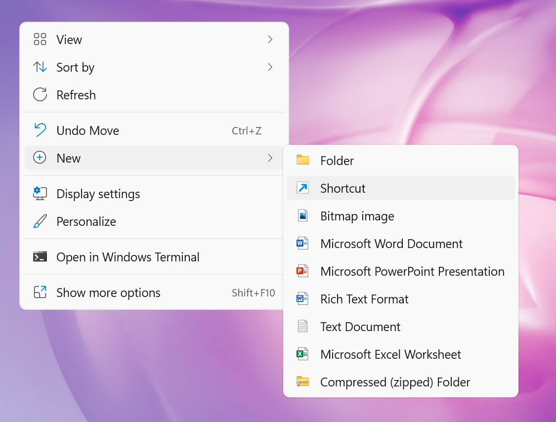 Create New Shortcut in Desktop