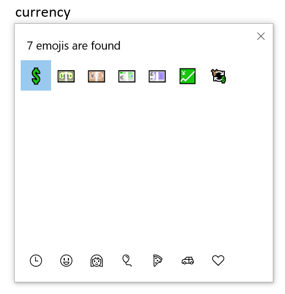 Currency Emoji in Windows 10