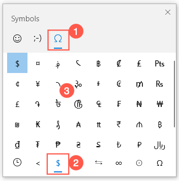Currency Symbols in Windows Emoji Panel