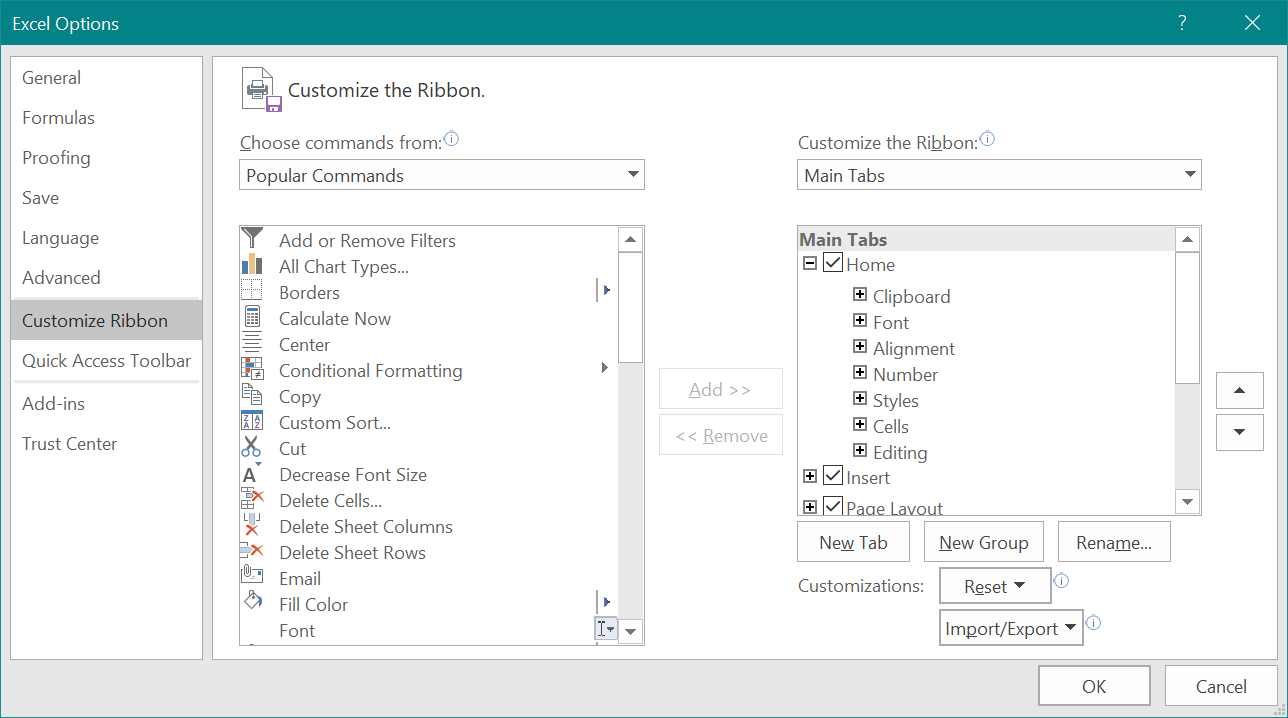 Customize Ribbon in Excel
