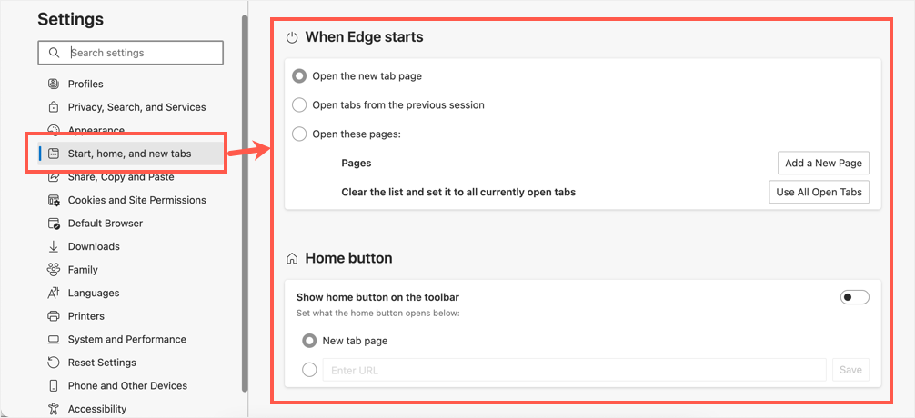 Customize Start and Home Page in Edge