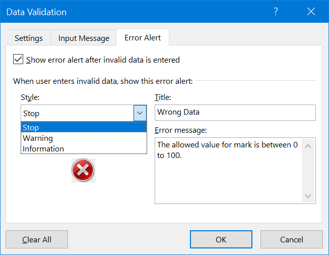 Data Validation Error Alert