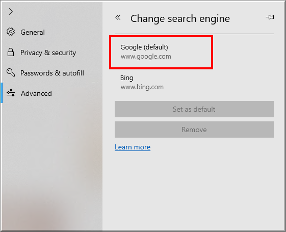 Default Search Engine Changed