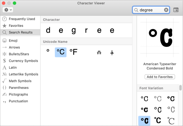Degree Symbols in Mac