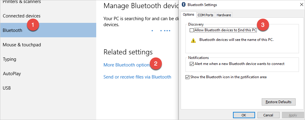 Disable Bluetooth Discovery Settings