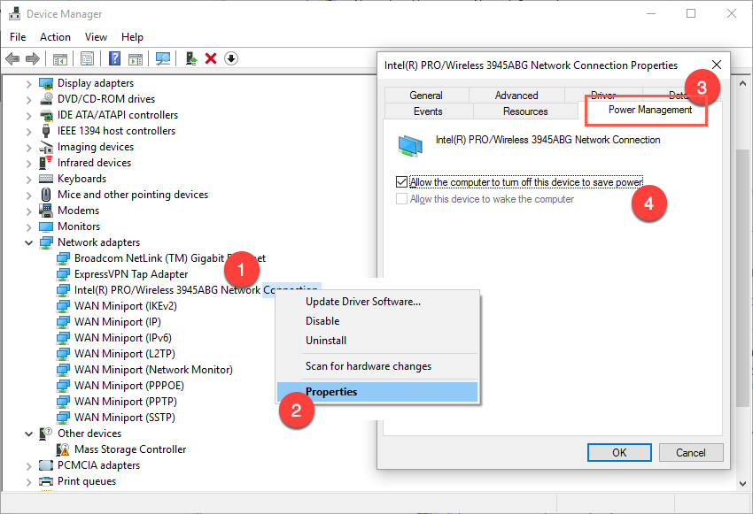 Disable Power Management in Windows 10