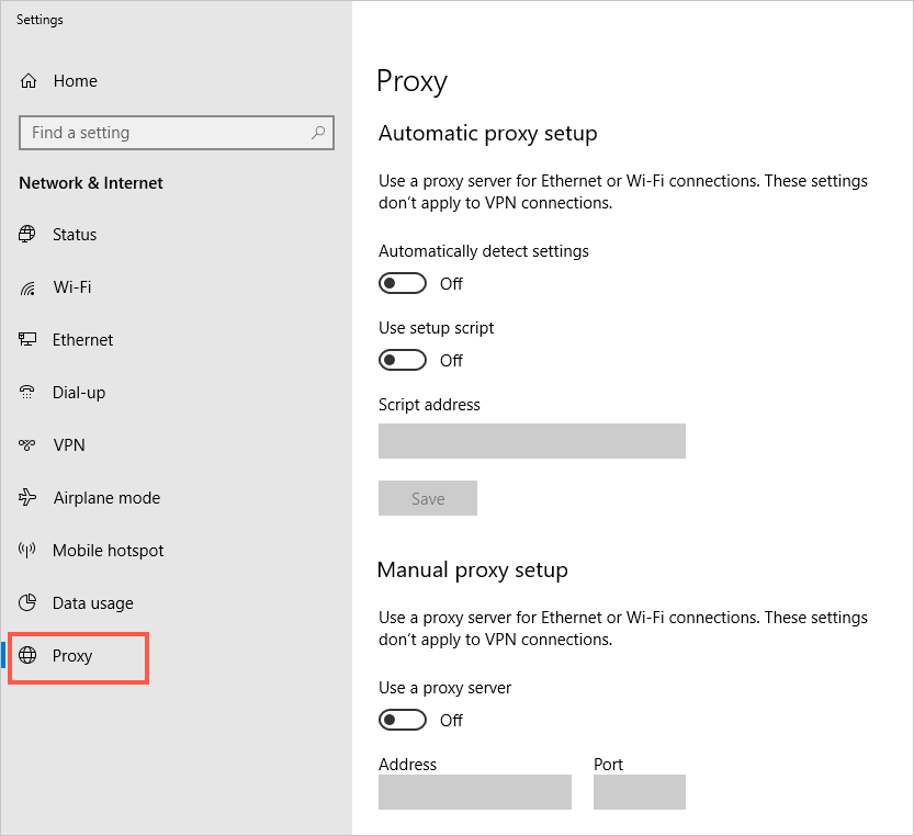 Disable Proxy Servers in Windows 10