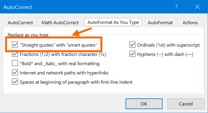 Disable Smart Quotes in Word