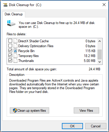 Disk Cleanup Option in Windows 10