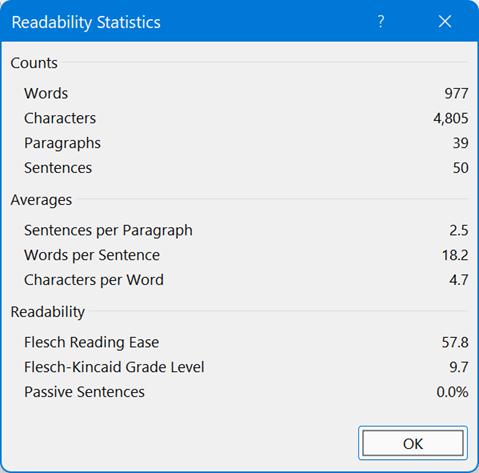 Document Readability Statistics