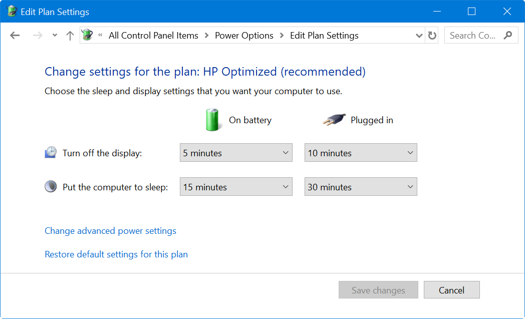 Edit Power Plans in Windows 10