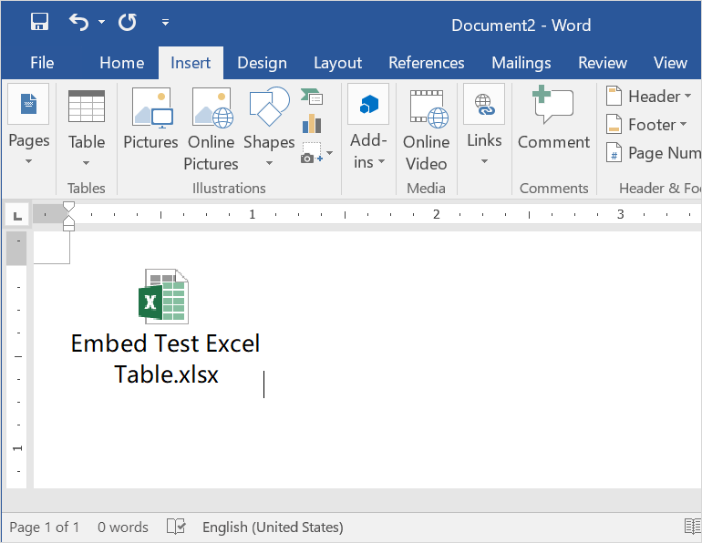 Embed Excel as Icon in Word